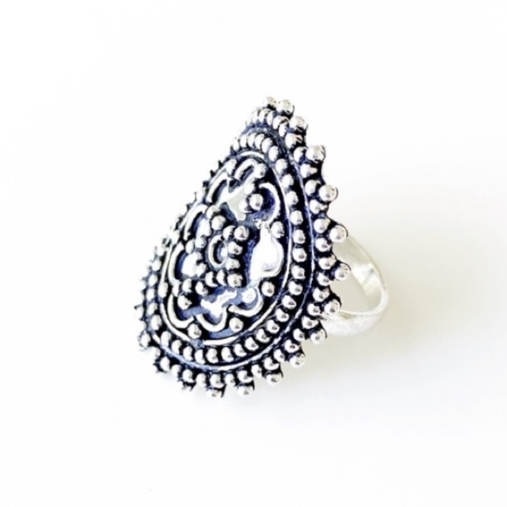 Anthro Tibetan Large Silver Statement Ring